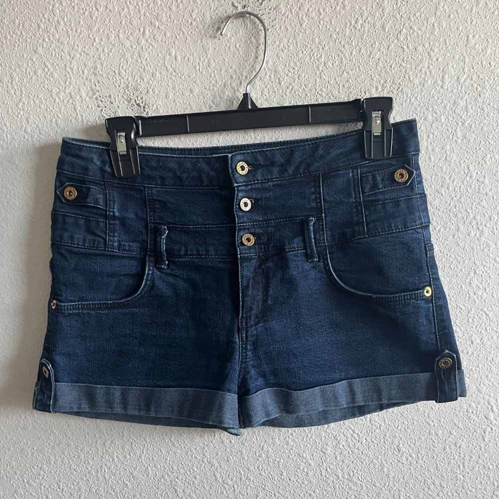 Topshop Women's High Rise Dark Wash Jean Denim Shorts Size 30